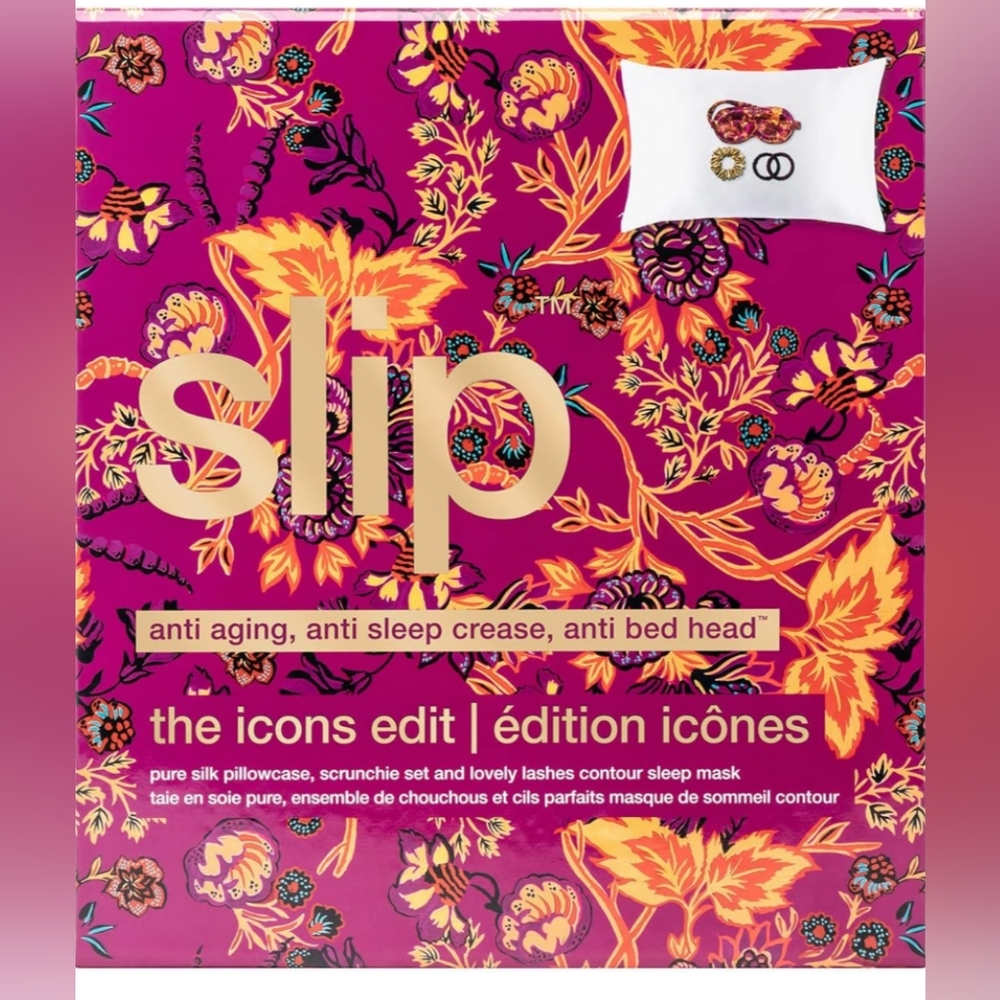 Slip Silk Pillowcase and Accessories Set - Floral Design